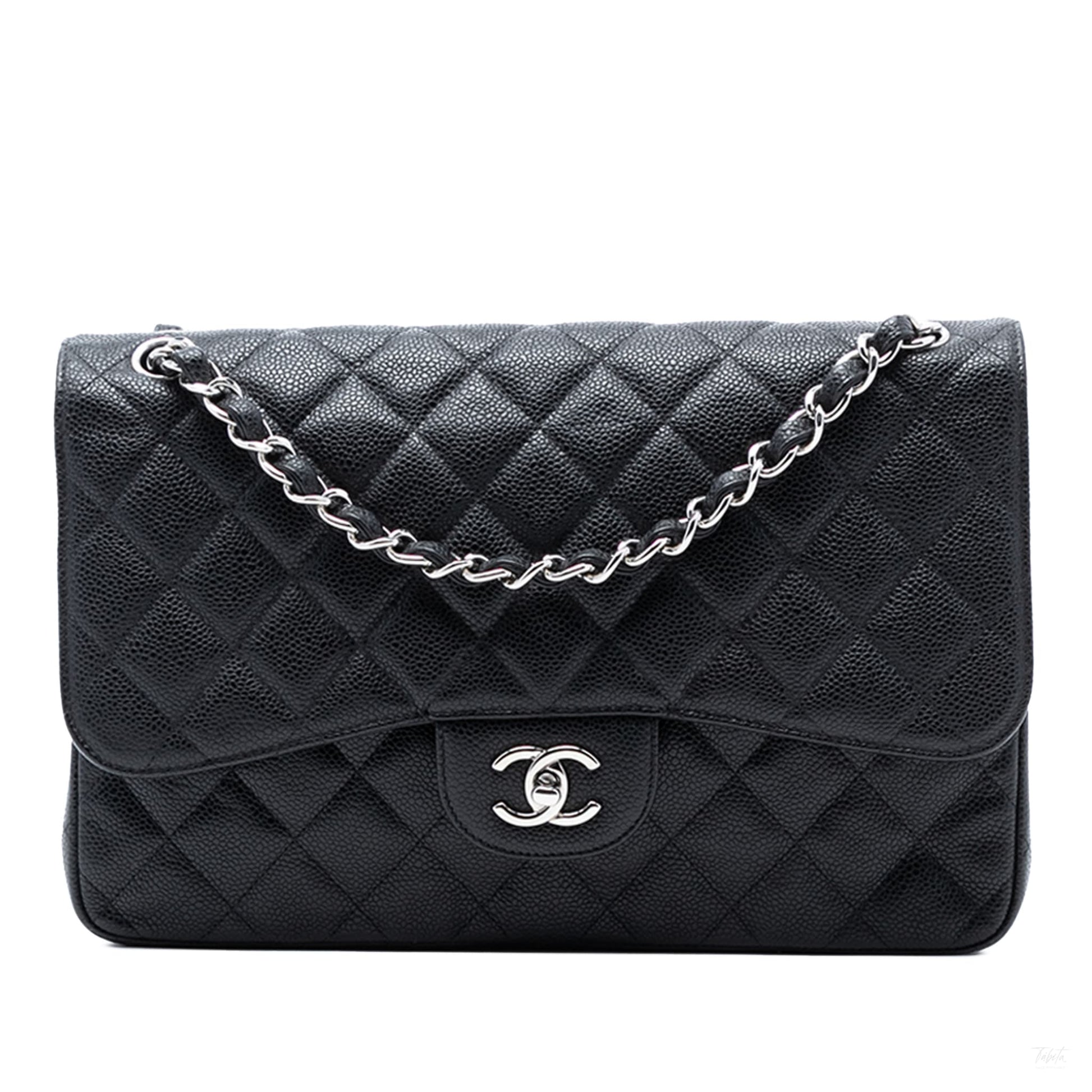 Second hand Chanel Classic Double Flap Jumbo Matelassè Caviar Leather Flap Handbag Black - Tabita Bags