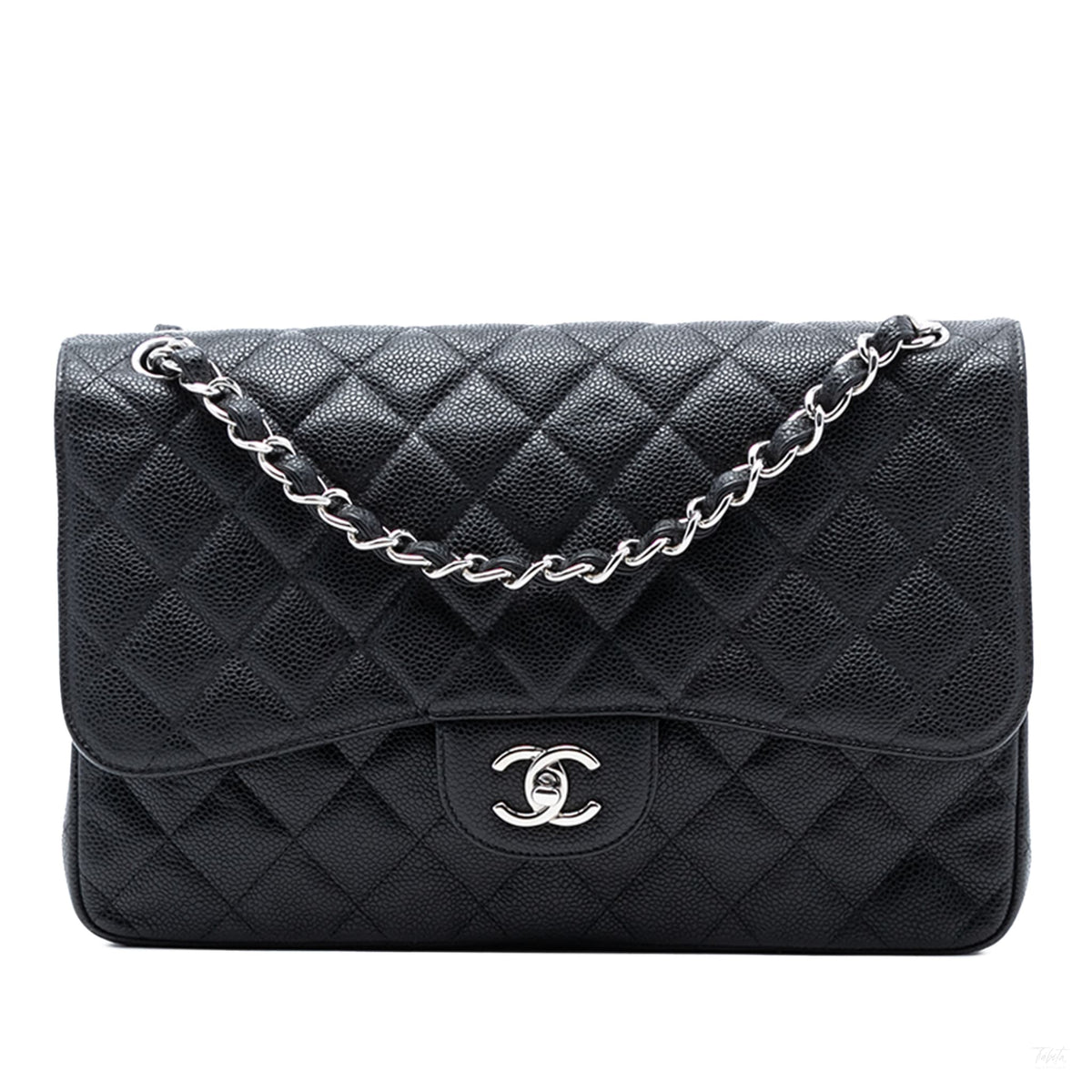 Second hand Chanel Classic Double Flap Jumbo Matelassè Caviar Leather Flap Handbag Black - Tabita Bags