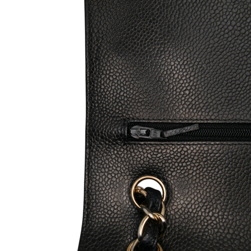 Second hand Chanel Classic Double Flap Jumbo Matelassè Caviar Leather Flap Handbag Black - Tabita Bags