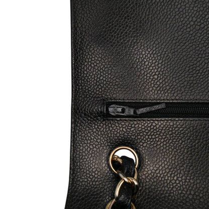 Second hand Chanel Classic Double Flap Jumbo Matelassè Caviar Leather Flap Handbag Black - Tabita Bags