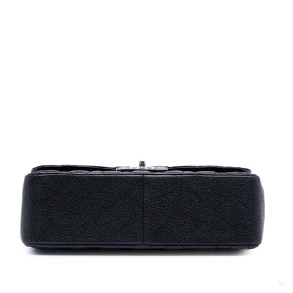 Second hand Chanel Classic Double Flap Jumbo Matelassè Caviar Leather Flap Handbag Black - Tabita Bags