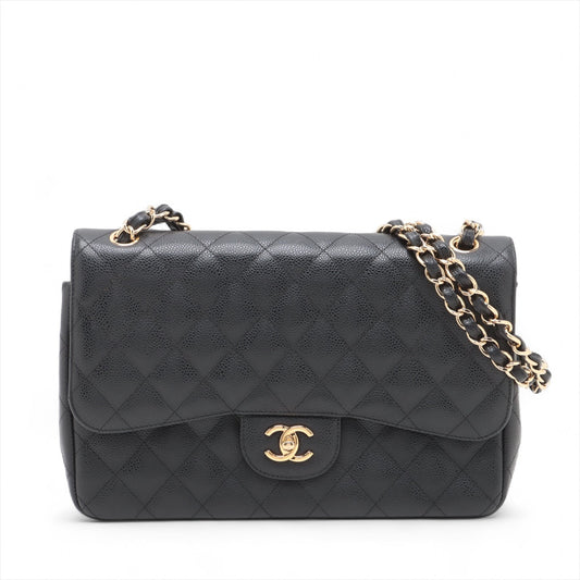 Second hand Chanel Classic Double Flap Jumbo Matelassè Caviar Leather Flap Handbag Black - Tabita Bags