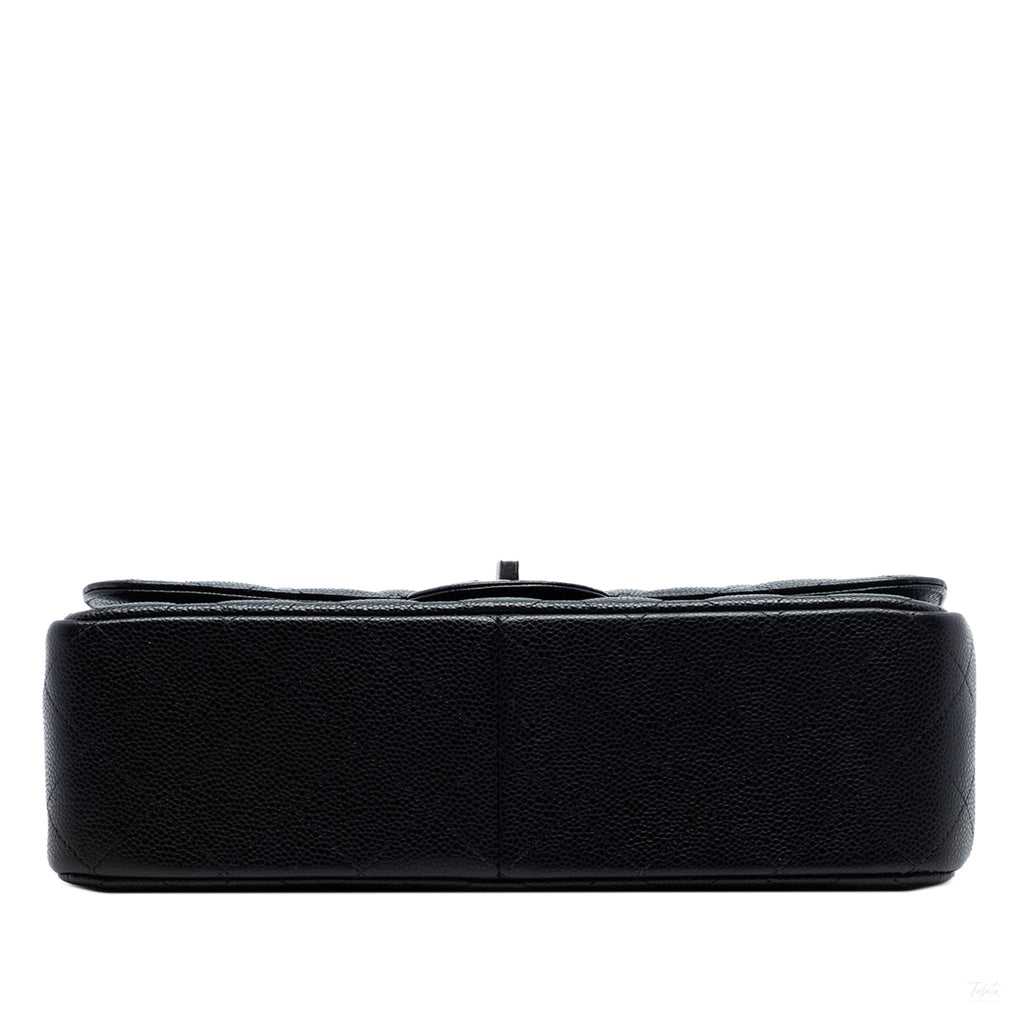 Second hand Chanel Classic Double Flap Jumbo Matelassè Caviar Leather Flap Handbag Black - Tabita Bags