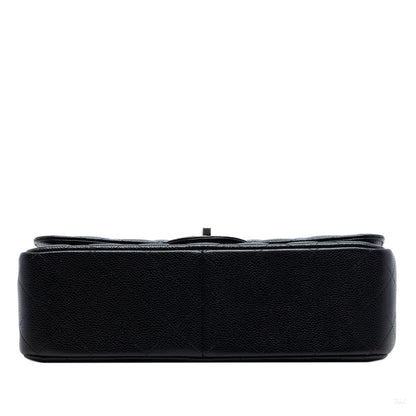 Second hand Chanel Classic Double Flap Jumbo Matelassè Caviar Leather Flap Handbag Black - Tabita Bags
