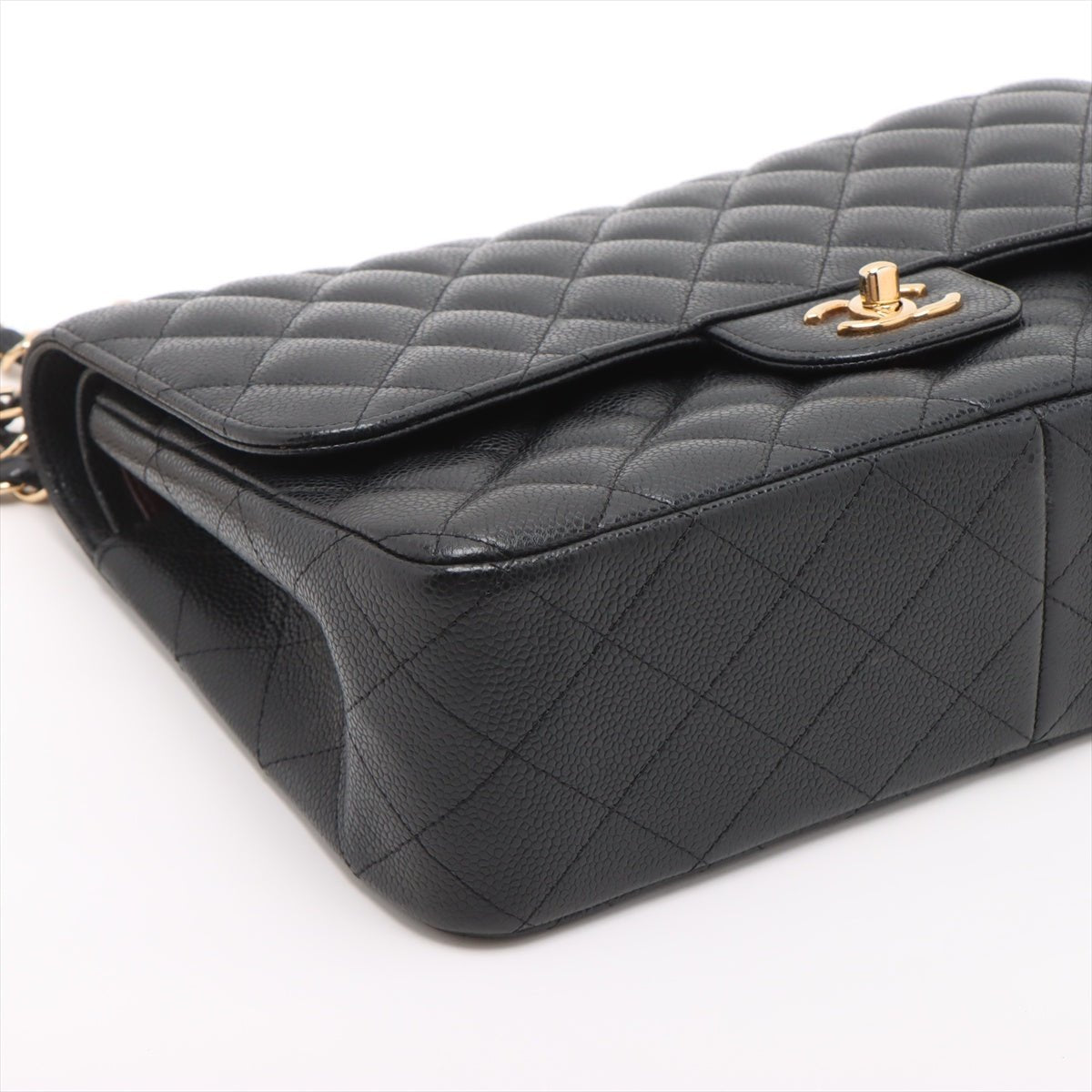 Second hand Chanel Classic Double Flap Jumbo Matelassè Caviar Leather Flap Handbag Black - Tabita Bags