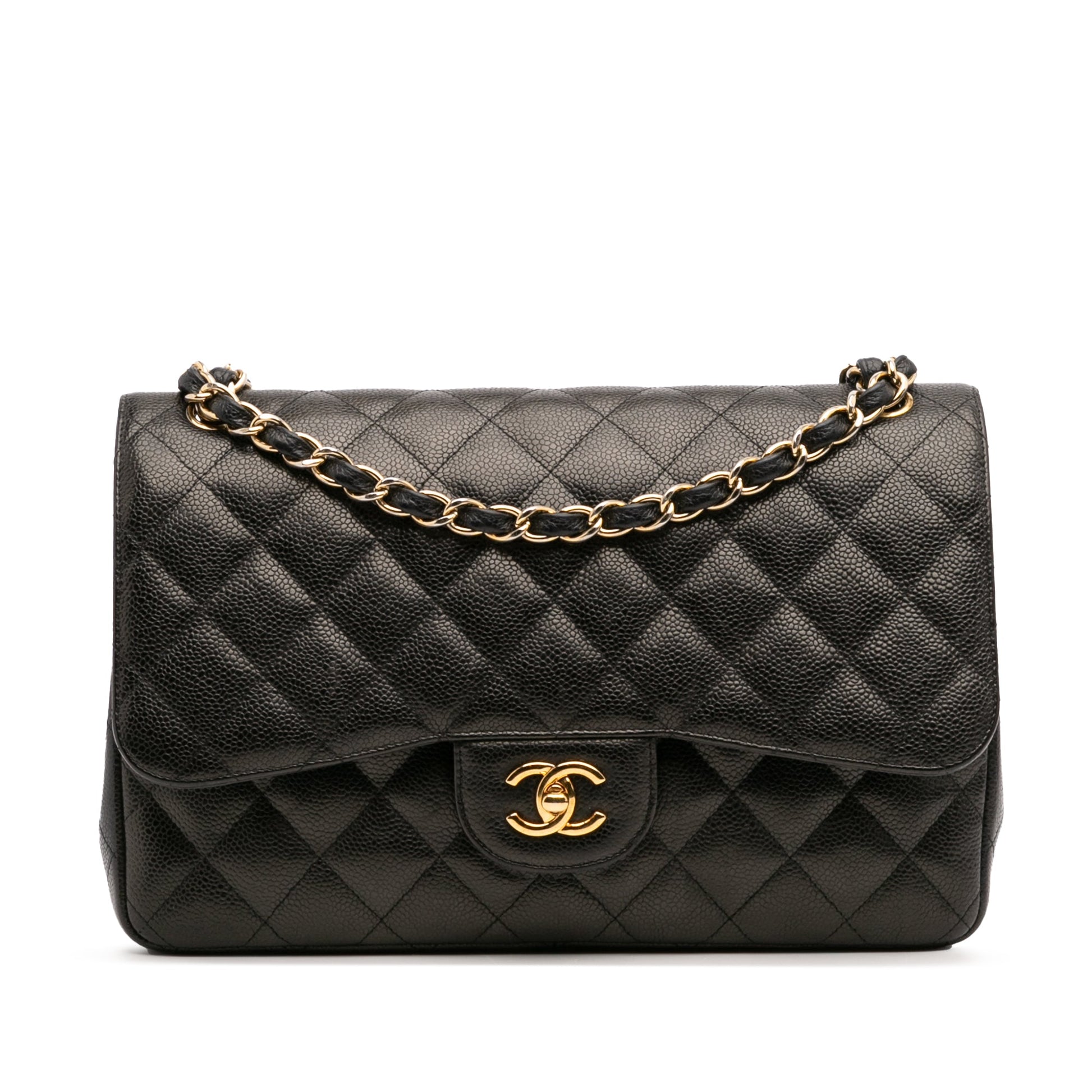 Second hand Chanel Classic Double Flap Jumbo Matelassè Caviar Leather Flap Handbag Black - Tabita Bags