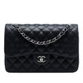 Second hand Chanel Classic Double Flap Jumbo Matelassè Caviar Leather Flap Handbag Black - Tabita Bags
