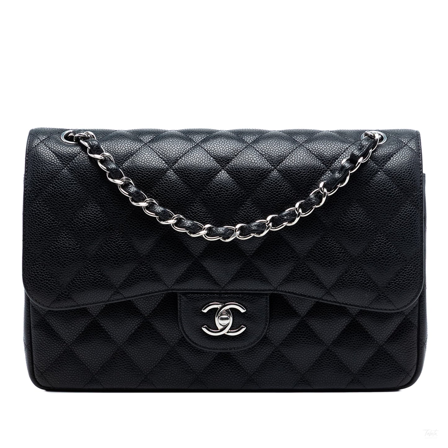 Second hand Chanel Classic Double Flap Jumbo Matelassè Caviar Leather Flap Handbag Black - Tabita Bags
