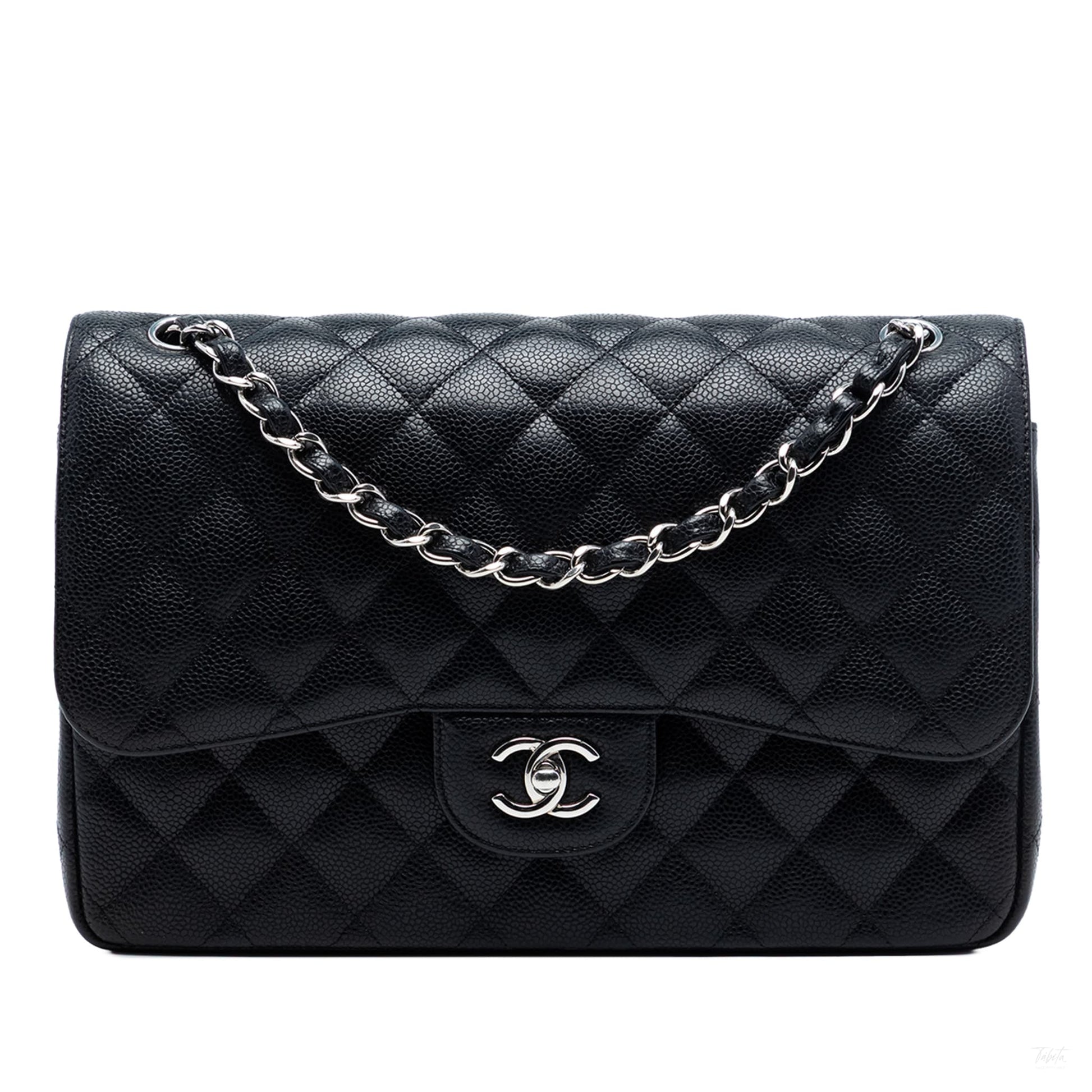 Second hand Chanel Classic Double Flap Jumbo Matelassè Caviar Leather Flap Handbag Black - Tabita Bags