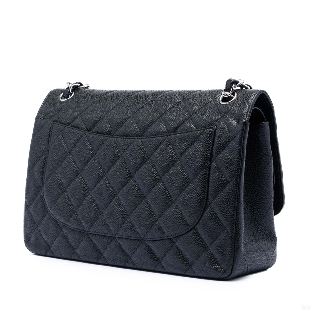 Second hand Chanel Classic Double Flap Jumbo Matelassè Caviar Leather Flap Handbag Black - Tabita Bags