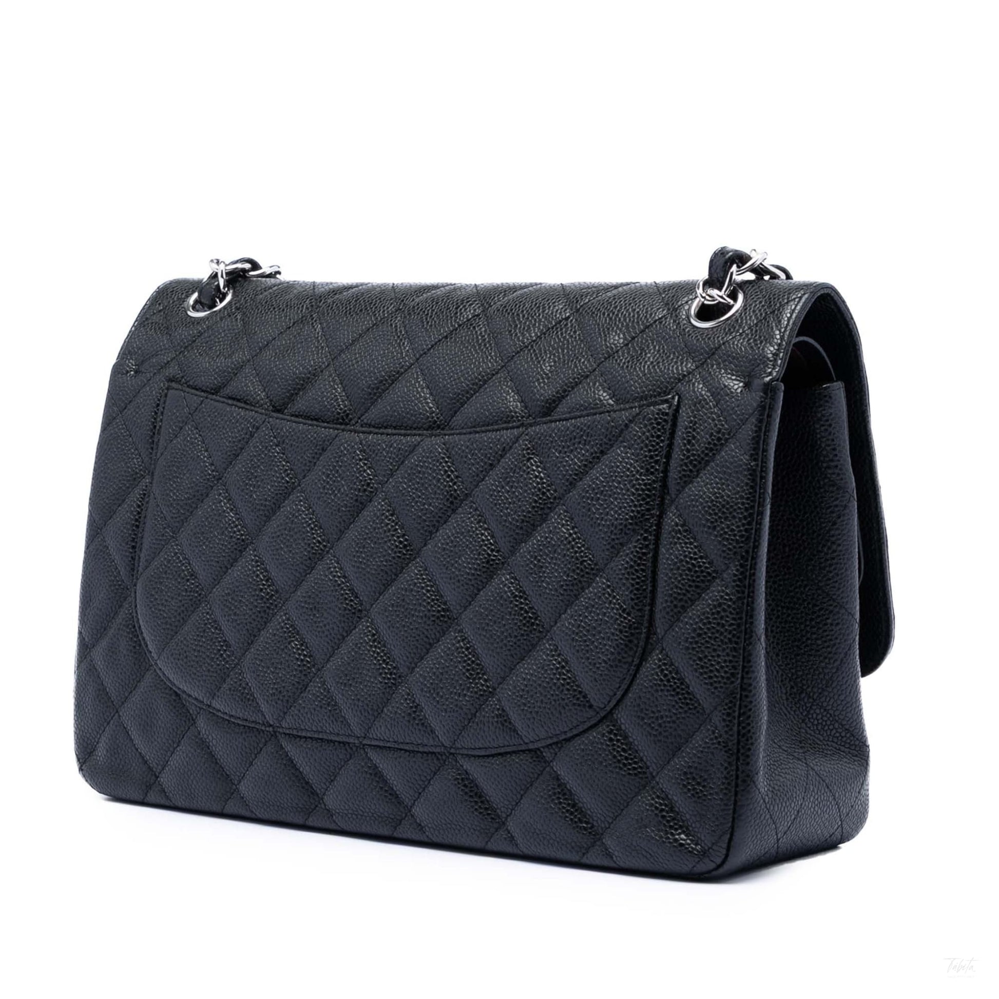 Second hand Chanel Classic Double Flap Jumbo Matelassè Caviar Leather Flap Handbag Black - Tabita Bags