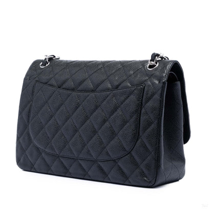 Second hand Chanel Classic Double Flap Jumbo Matelassè Caviar Leather Flap Handbag Black - Tabita Bags