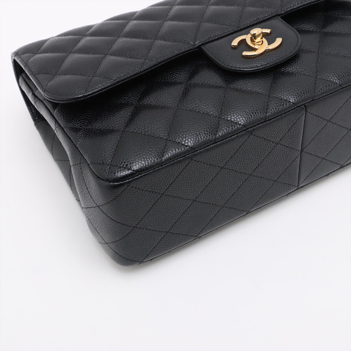 Second hand Chanel Classic Double Flap Jumbo Matelassè Caviar Leather Flap Handbag Black - Tabita Bags