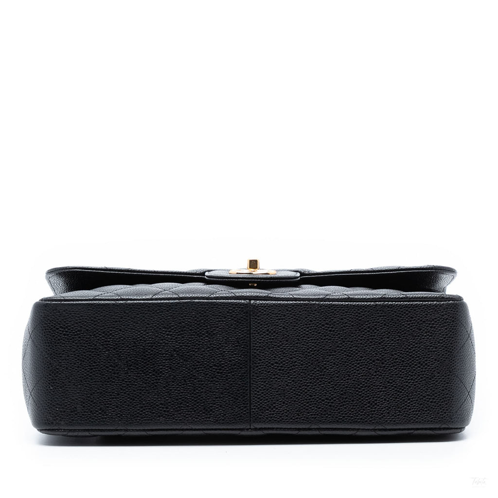 Second hand Chanel Classic Double Flap Jumbo Matelassè Caviar Leather Flap Handbag Black - Tabita Bags