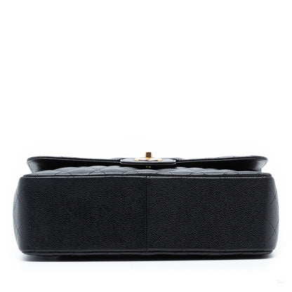 Second hand Chanel Classic Double Flap Jumbo Matelassè Caviar Leather Flap Handbag Black - Tabita Bags