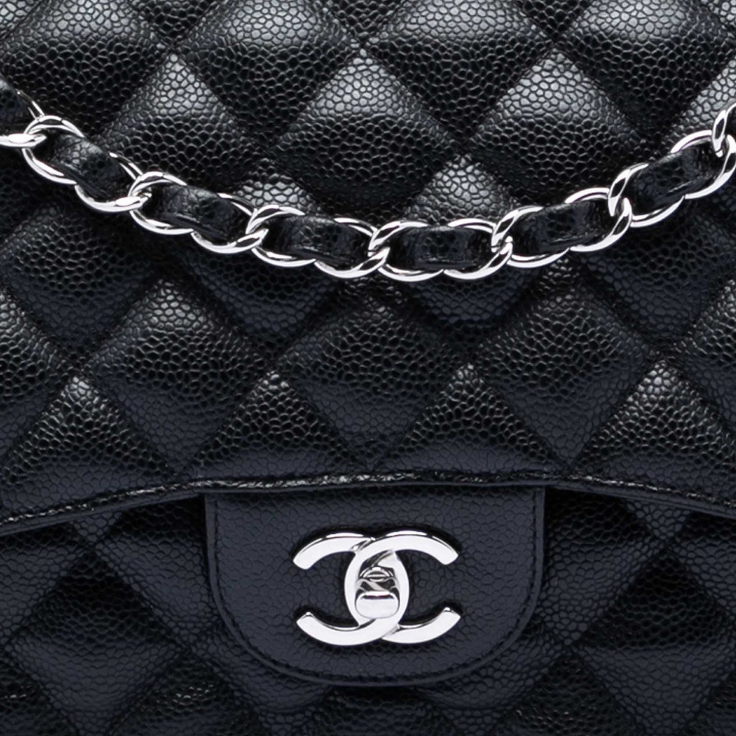 Second hand Chanel Classic Double Flap Jumbo Matelassè Caviar Leather Flap Handbag Black - Tabita Bags