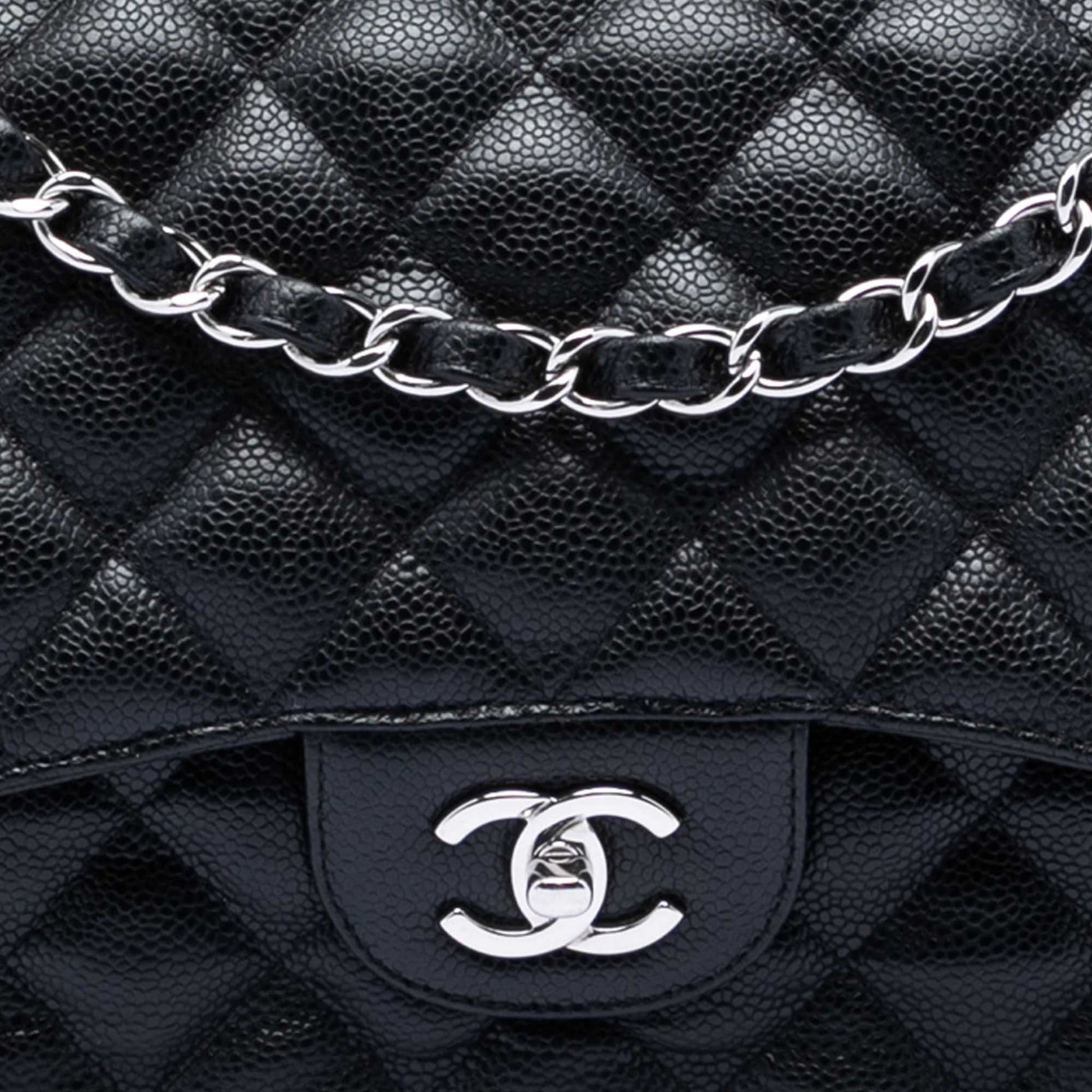 Second hand Chanel Classic Double Flap Jumbo Matelassè Caviar Leather Flap Handbag Black - Tabita Bags
