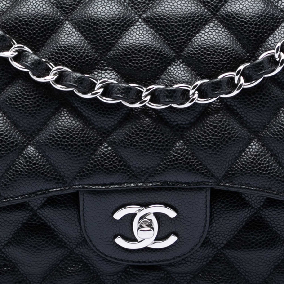 Second hand Chanel Classic Double Flap Jumbo Matelassè Caviar Leather Flap Handbag Black - Tabita Bags