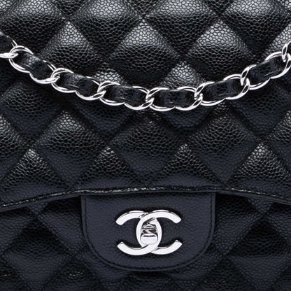 Second hand Chanel Classic Double Flap Jumbo Matelassè Caviar Leather Flap Handbag Black - Tabita Bags