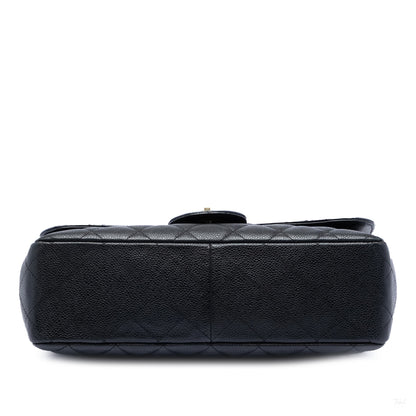 Second hand Chanel Classic Double Flap Jumbo Matelassè Caviar Leather Flap Handbag Black - Tabita Bags