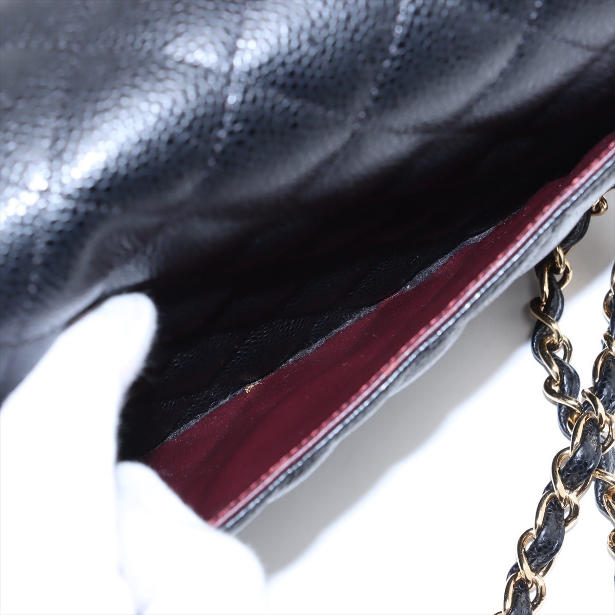 Second hand Chanel Classic Double Flap Jumbo Matelassè Caviar Leather Flap Handbag Black - Tabita Bags