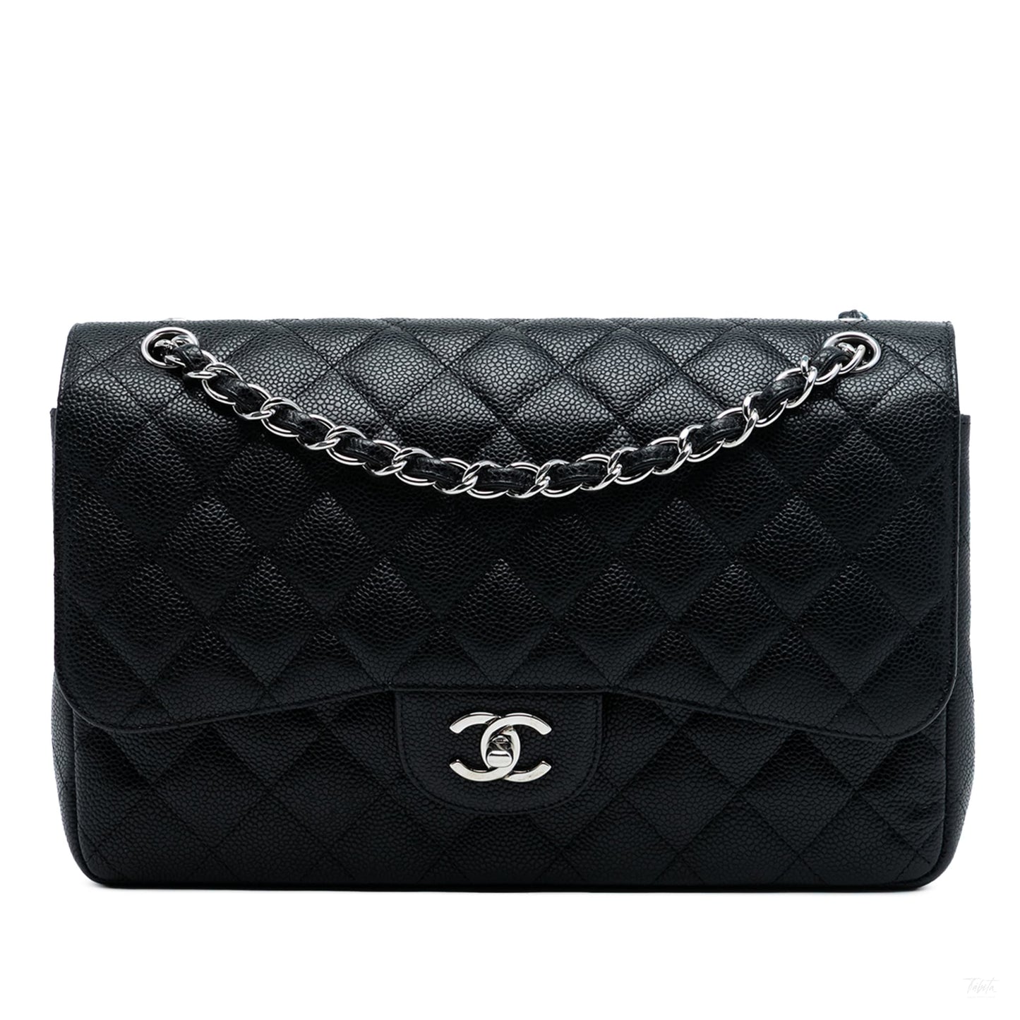Second hand Chanel Classic Double Flap Jumbo Matelassè Caviar Leather Flap Handbag Black - Tabita Bags