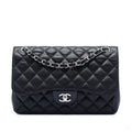 Second hand Chanel Classic Double Flap Jumbo Matelassè Caviar Leather Flap Handbag Black - Tabita Bags