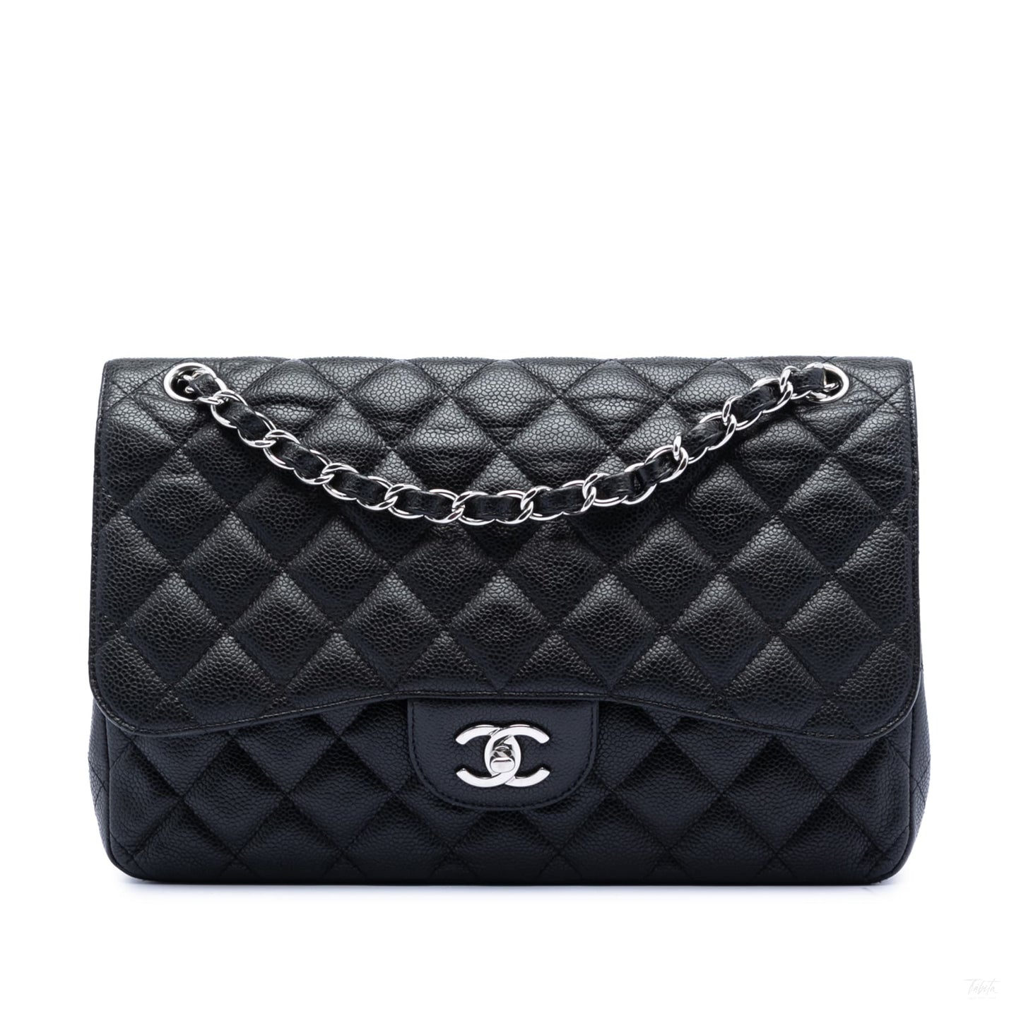 Second hand Chanel Classic Double Flap Jumbo Matelassè Caviar Leather Flap Handbag Black - Tabita Bags