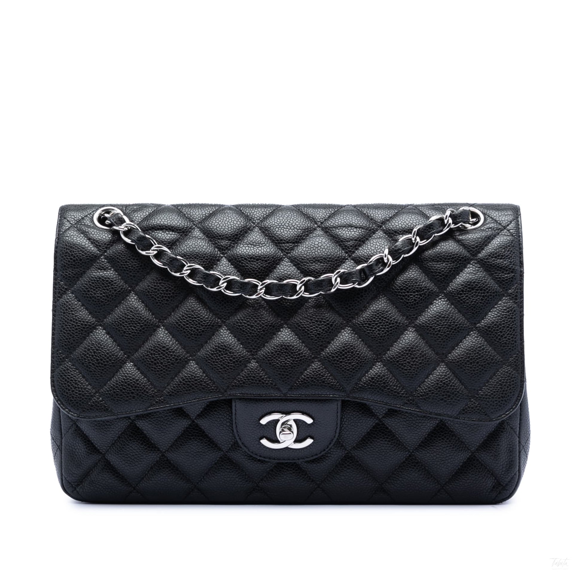Second hand Chanel Classic Double Flap Jumbo Matelassè Caviar Leather Flap Handbag Black - Tabita Bags