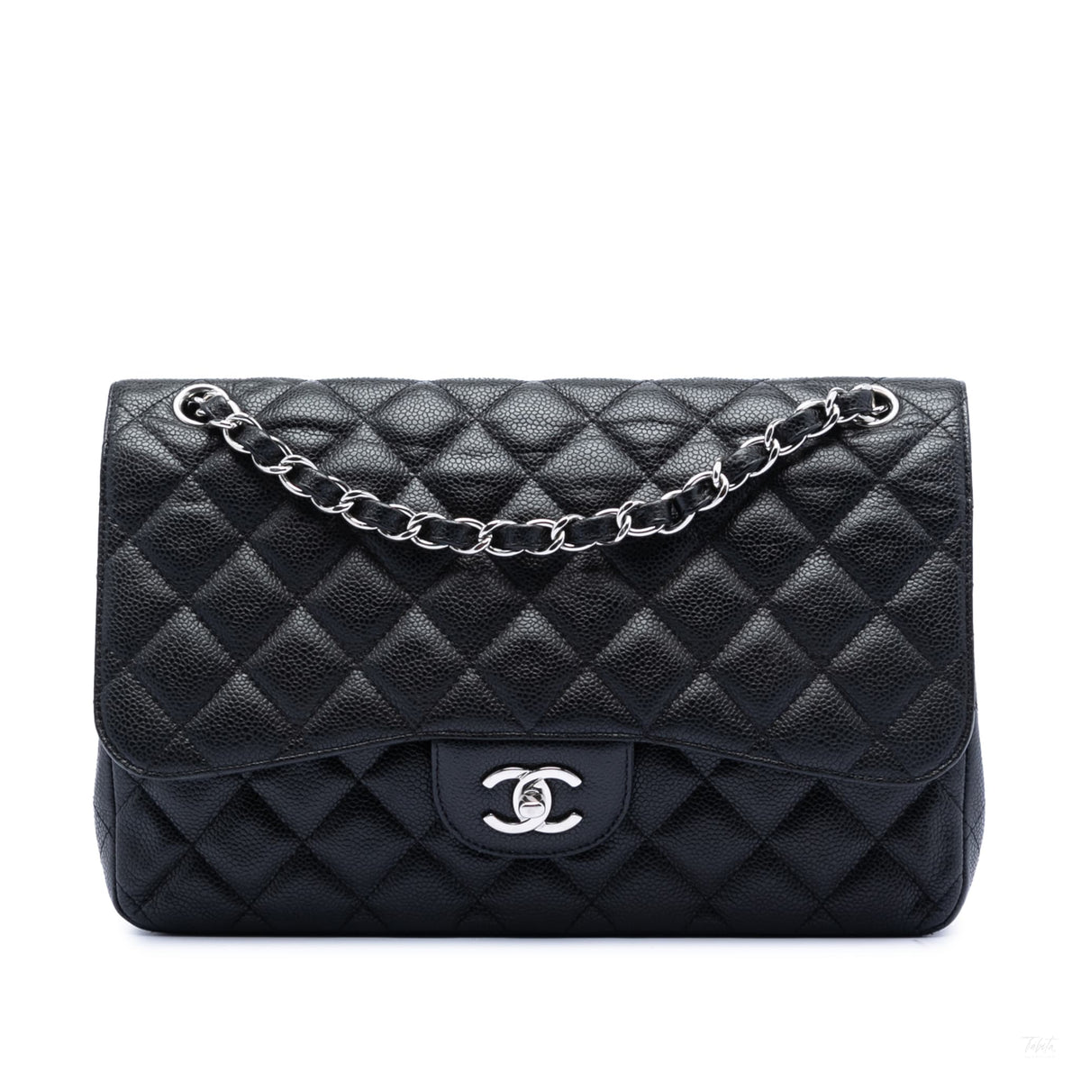 Second hand Chanel Classic Double Flap Jumbo Matelassè Caviar Leather Flap Handbag Black - Tabita Bags