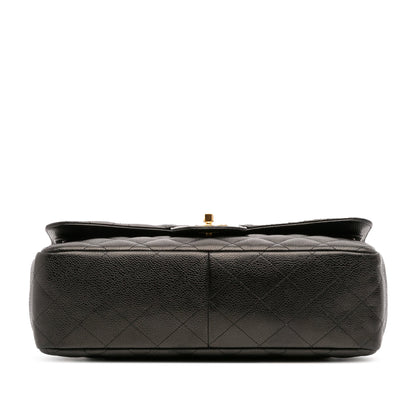 Second hand Chanel Classic Double Flap Jumbo Matelassè Caviar Leather Flap Handbag Black - Tabita Bags