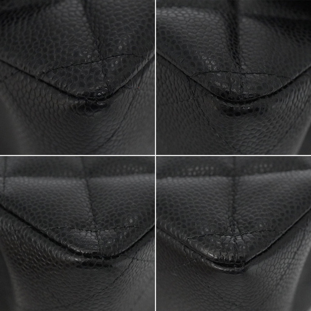 Second hand Chanel Classic Double Flap Jumbo Matelassè Caviar Leather Flap Handbag Black - Tabita Bags
