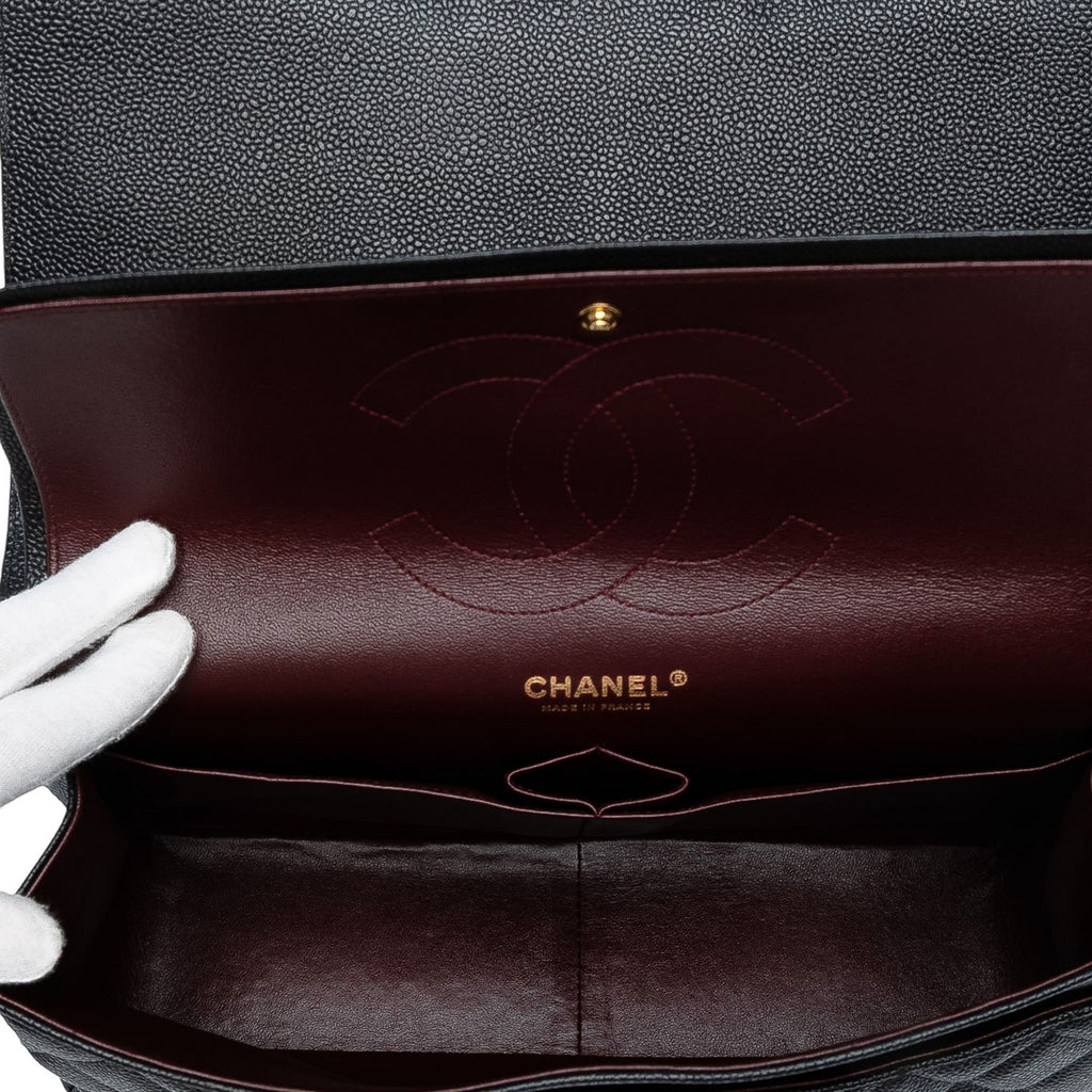 Second hand Chanel Classic Double Flap Jumbo Matelassè Caviar Leather Flap Handbag Black - Tabita Bags