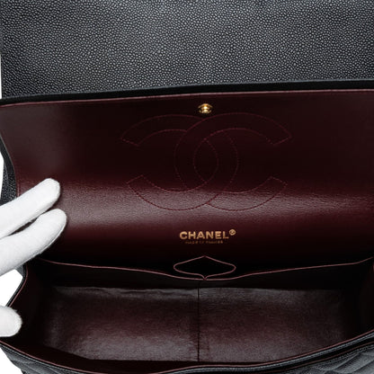 Second hand Chanel Classic Double Flap Jumbo Matelassè Caviar Leather Flap Handbag Black - Tabita Bags