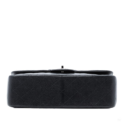 Second hand Chanel Classic Double Flap Jumbo Matelassè Caviar Leather Flap Handbag Black - Tabita Bags