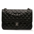 Second hand Chanel Classic Double Flap Jumbo Matelassè Caviar Leather Flap Handbag Black - Tabita Bags