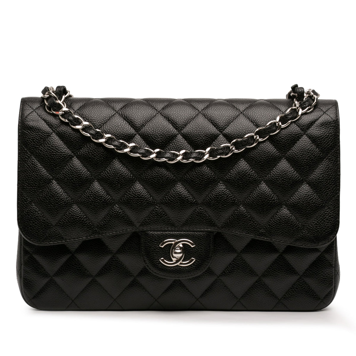 Second hand Chanel Classic Double Flap Jumbo Matelassè Caviar Leather Flap Handbag Black - Tabita Bags