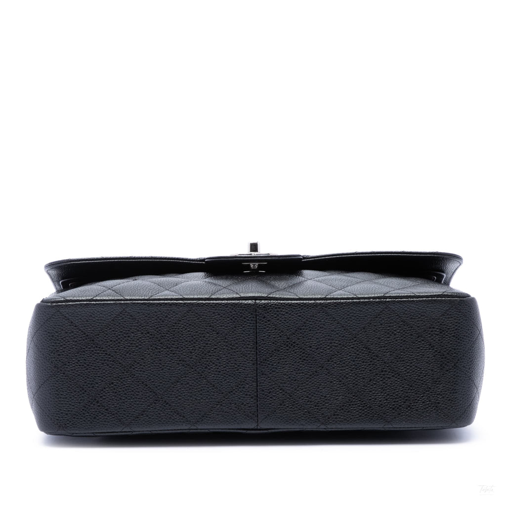 Second hand Chanel Classic Double Flap Jumbo Matelassè Caviar Leather Flap Handbag Black - Tabita Bags