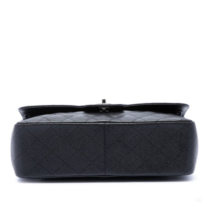 Second hand Chanel Classic Double Flap Jumbo Matelassè Caviar Leather Flap Handbag Black - Tabita Bags