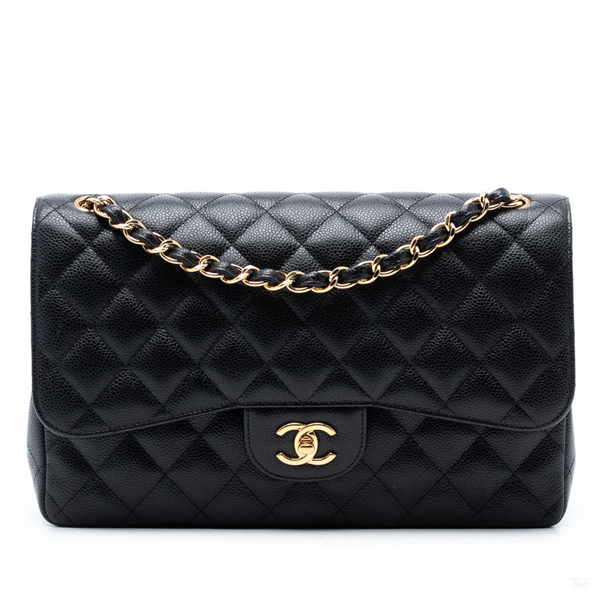 Second hand Chanel Classic Double Flap Jumbo Matelassè Caviar Leather Flap Handbag Black - Tabita Bags