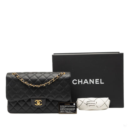 Second hand Chanel Classic Double Flap Jumbo Matelassè Caviar Leather Flap Handbag Black - Tabita Bags