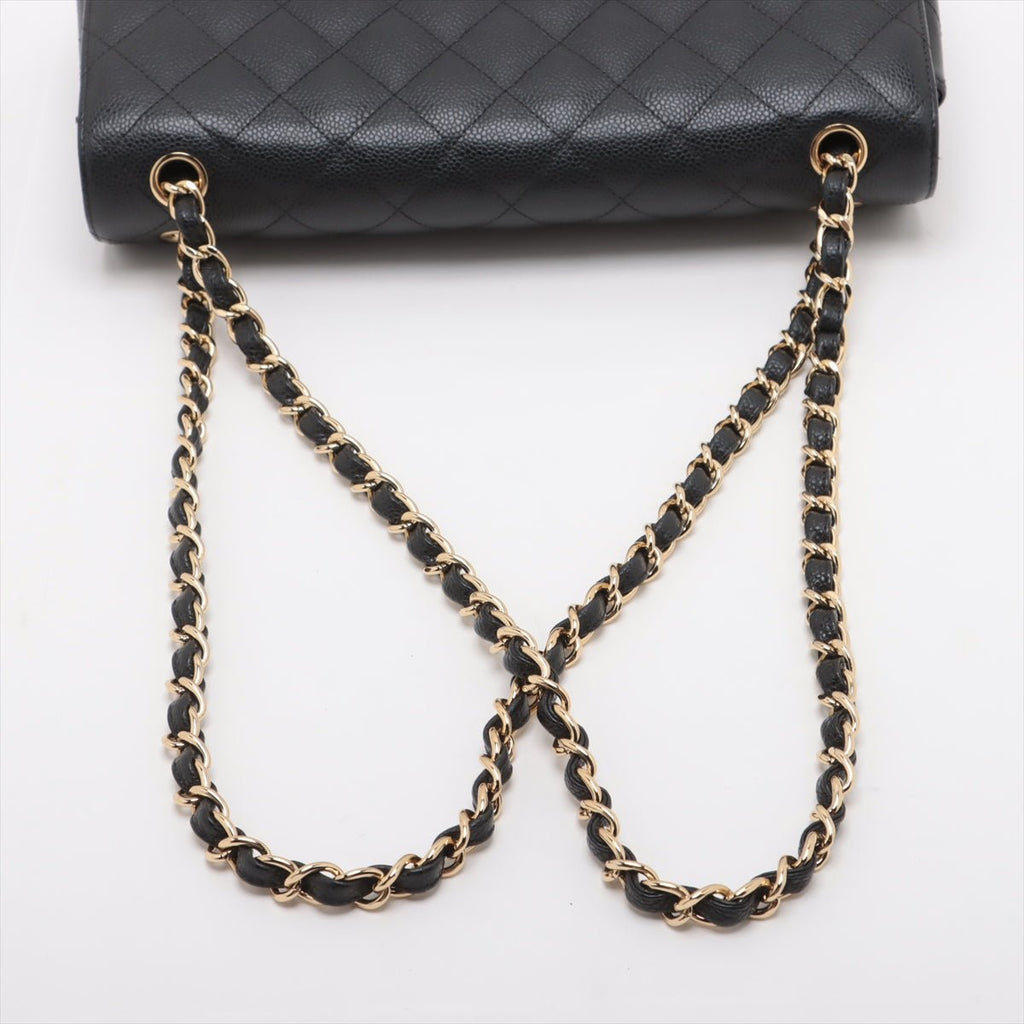 Second hand Chanel Classic Double Flap Jumbo Matelassè Caviar Leather Flap Handbag Black - Tabita Bags