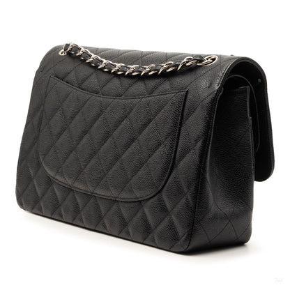 Second hand Chanel Classic Double Flap Jumbo Matelassè Caviar Leather Flap Handbag Black - Tabita Bags