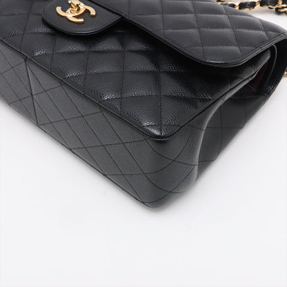 Second hand Chanel Classic Double Flap Jumbo Matelassè Caviar Leather Flap Handbag Black - Tabita Bags
