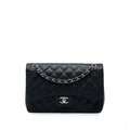 Second hand Chanel Classic Double Flap Jumbo Matelassè Caviar Leather Flap Handbag Black - Tabita Bags