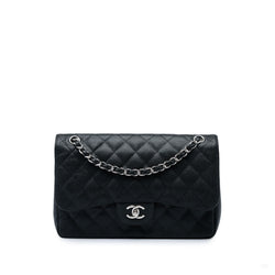 Second hand Chanel Classic Double Flap Jumbo Matelassè Caviar Leather Flap Handbag Black - Tabita Bags