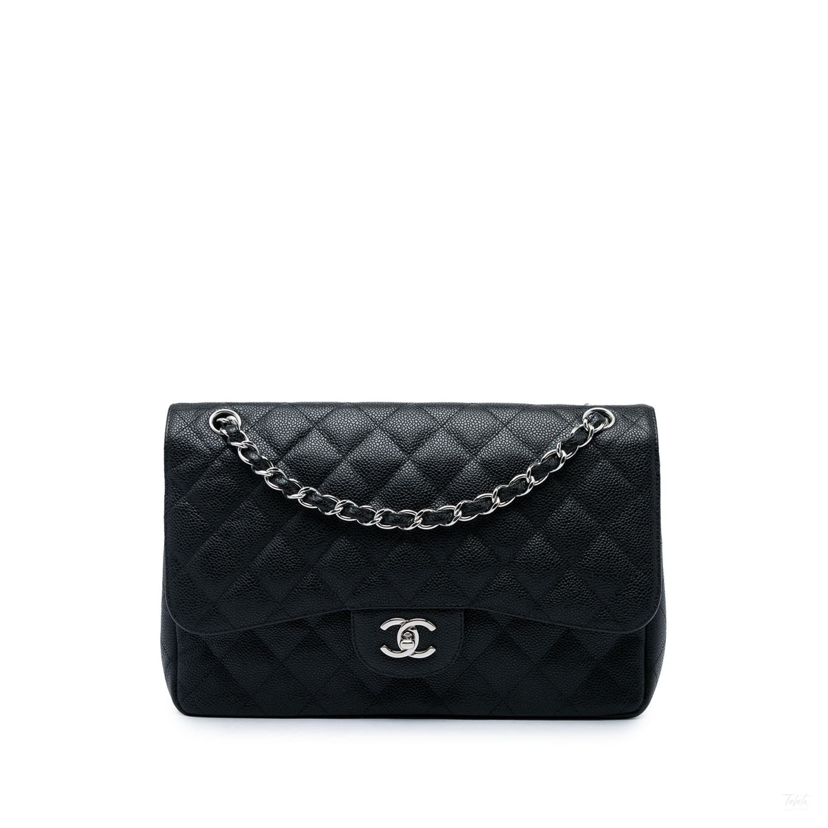 Second hand Chanel Classic Double Flap Jumbo Matelassè Caviar Leather Flap Handbag Black - Tabita Bags