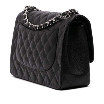 Second hand Chanel Classic Double Flap Jumbo Matelassè Caviar Leather Flap Handbag Black - Tabita Bags