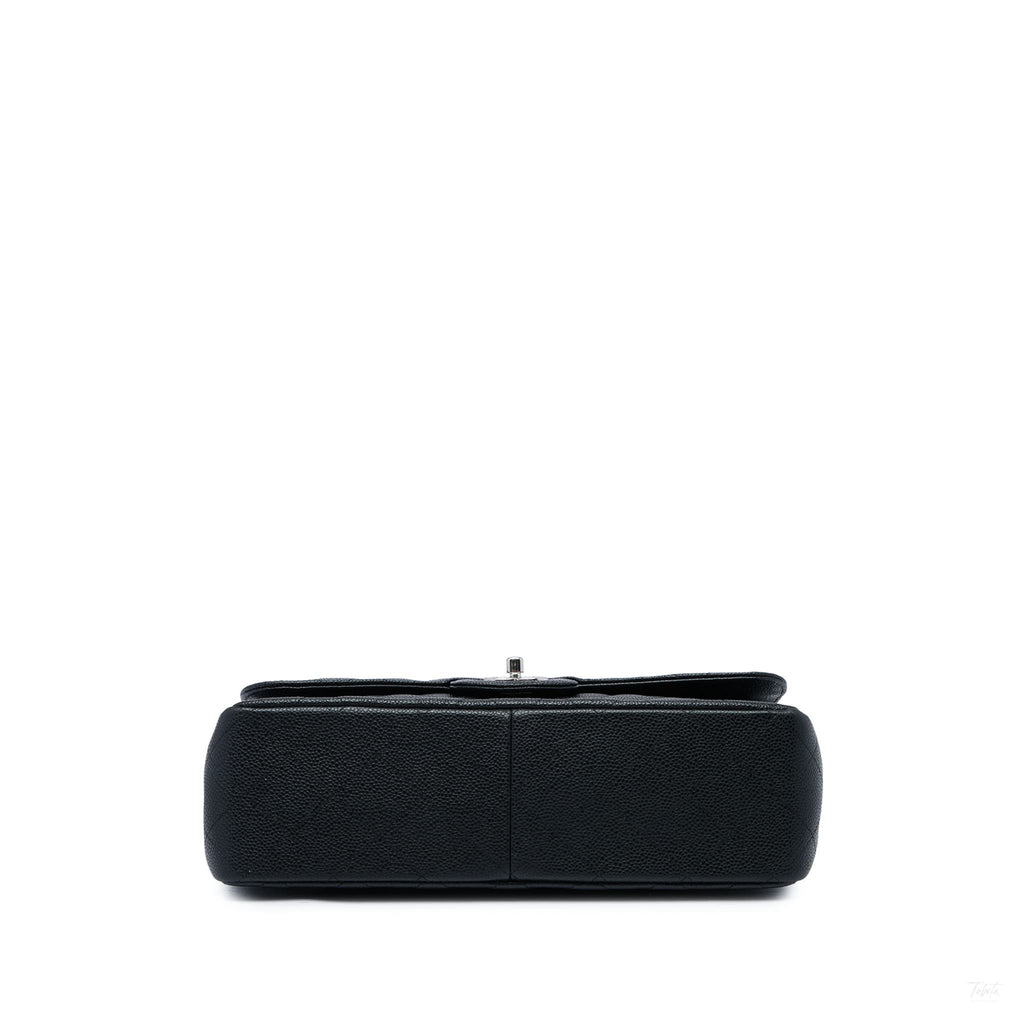 Second hand Chanel Classic Double Flap Jumbo Matelassè Caviar Leather Flap Handbag Black - Tabita Bags