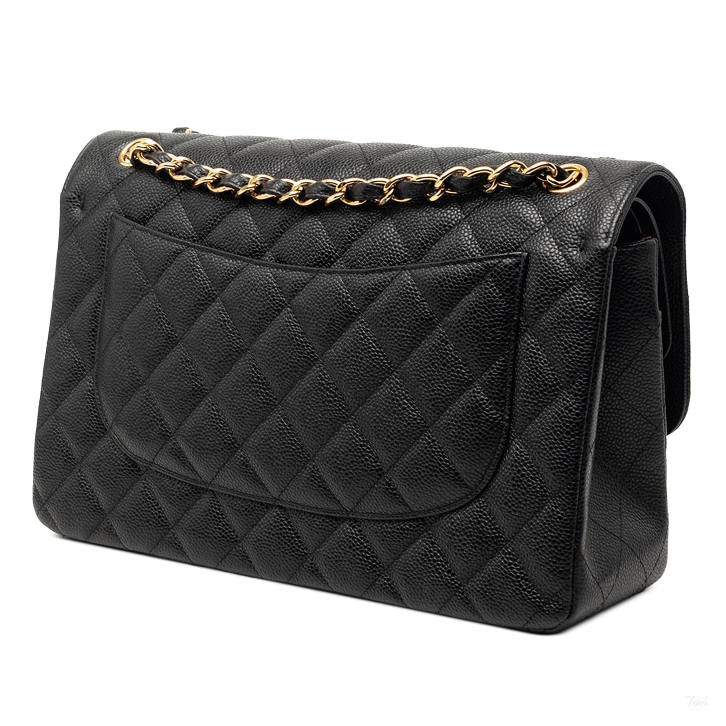 Second hand Chanel Classic Double Flap Jumbo Matelassè Caviar Leather Flap Handbag Black - Tabita Bags